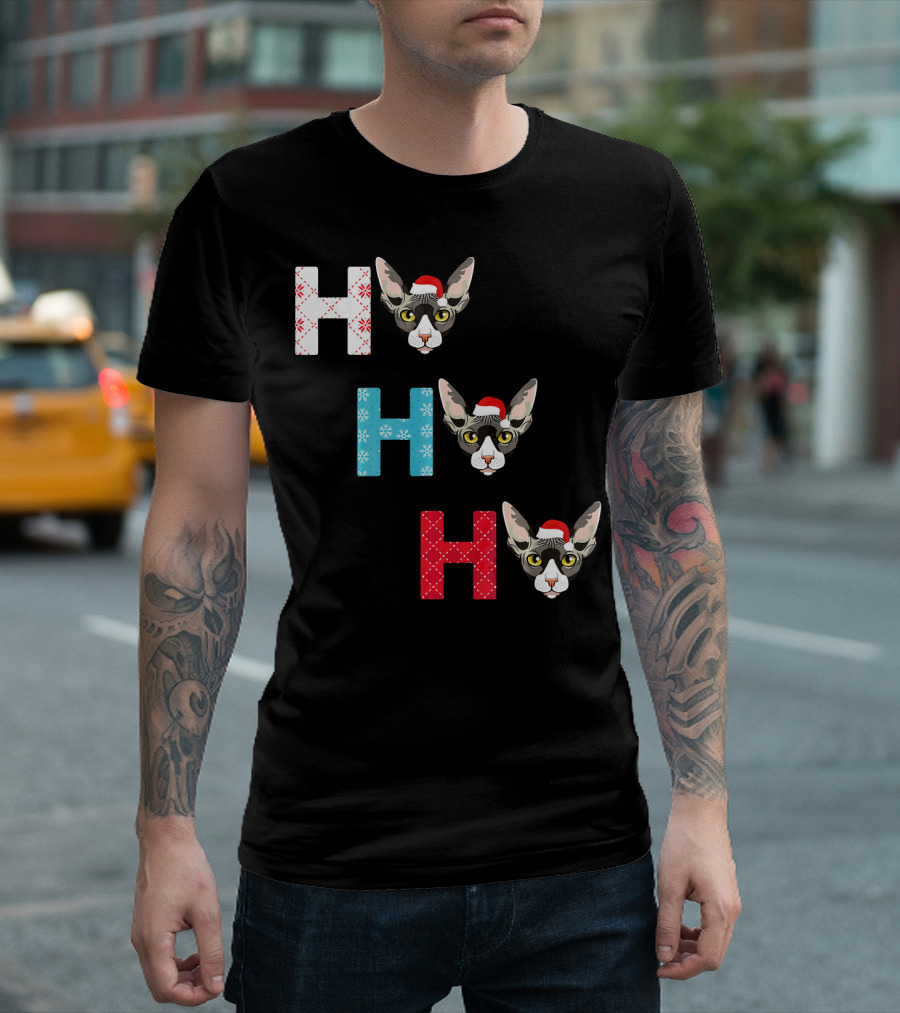 Ho Ho Ho Funny Sphynx Cat Santa T-Shirt