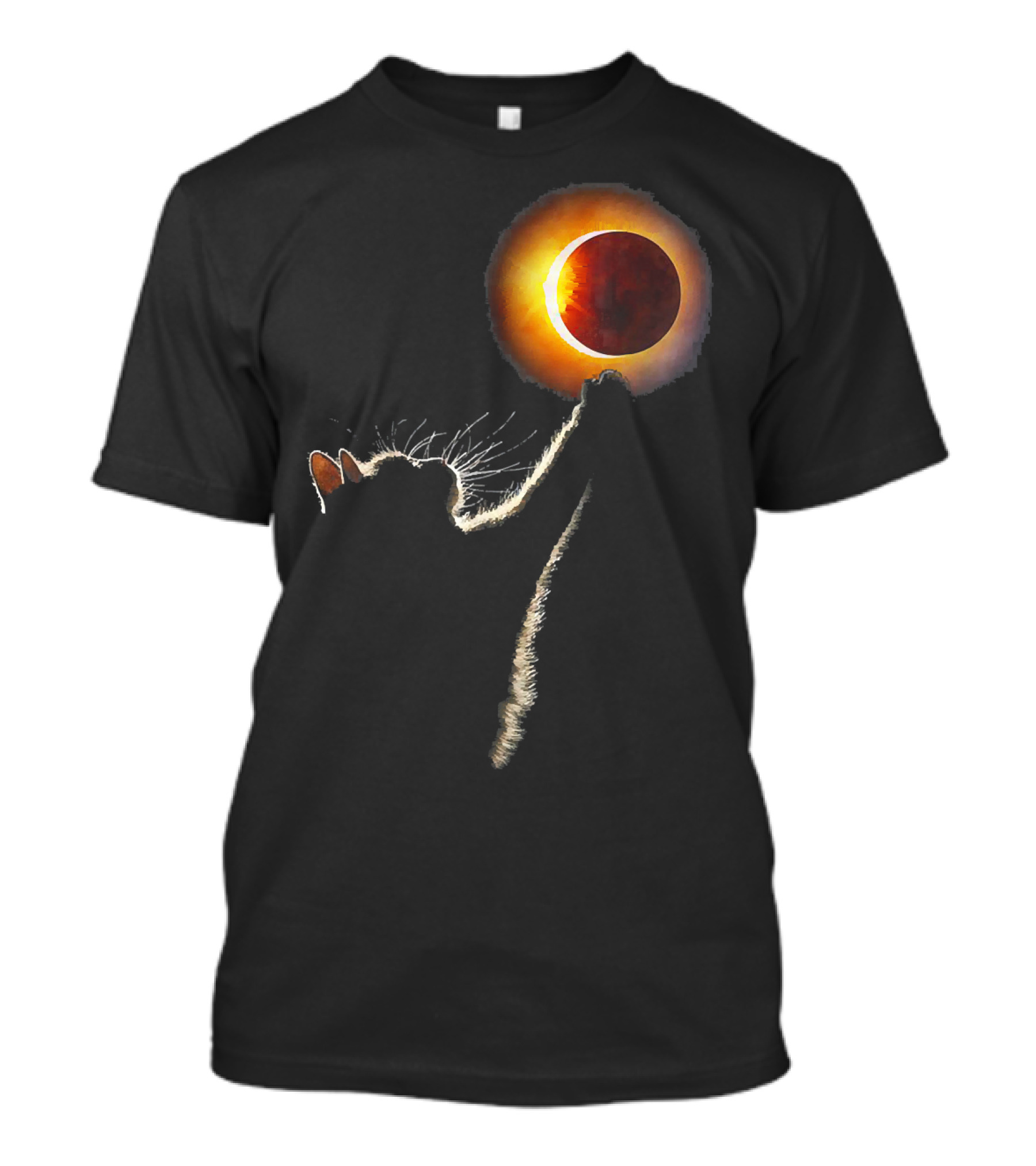 Black Cat Reaching For Solar Eclipse Funny Cute Cat T-Shirt