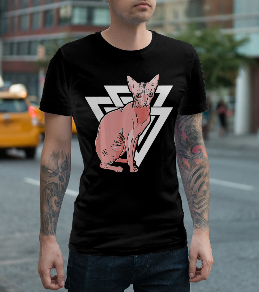 Vintage Geometric Sphynx Cat Triangular T-Shirt