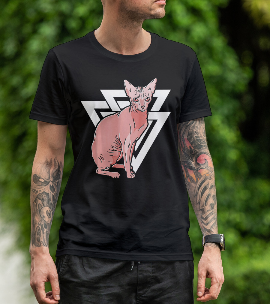 Vintage Geometric Sphynx Cat Triangular T-Shirt