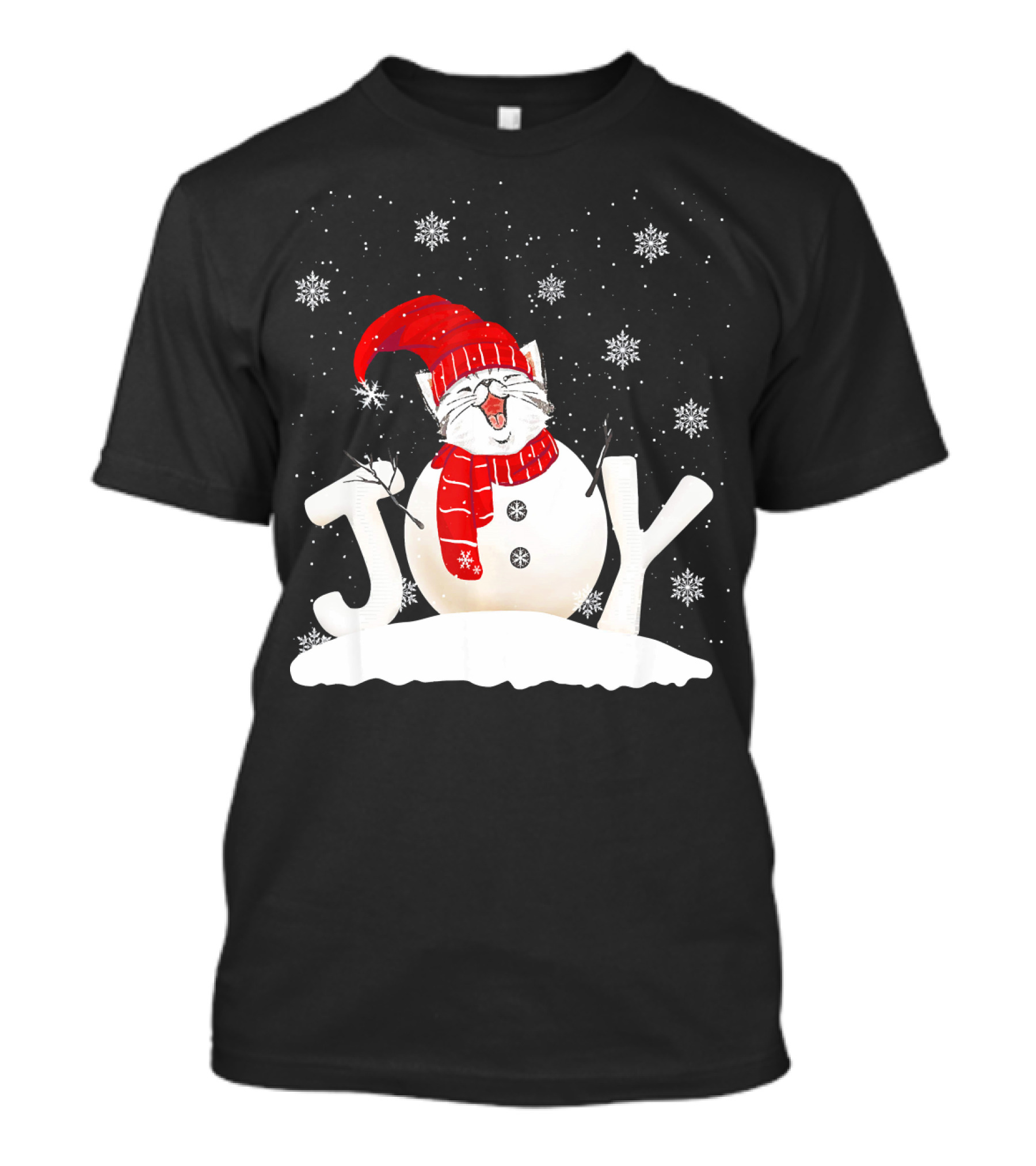 Funny Cat Kitten Christmas Joy Xmas Snowman T-Shirt