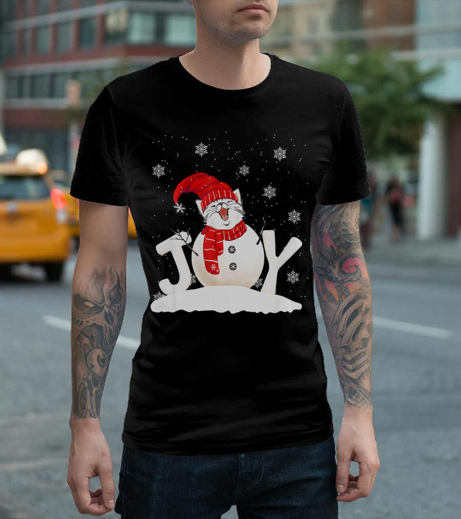 Funny Cat Kitten Christmas Joy Xmas Snowman T-Shirt