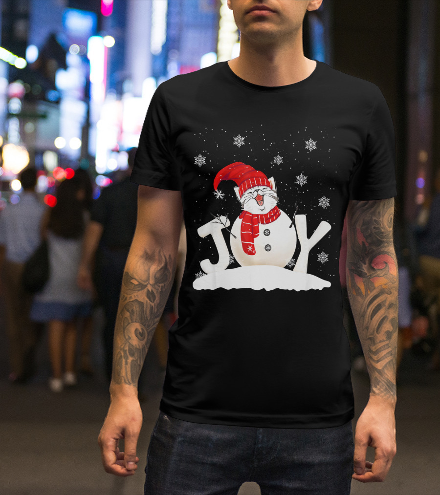 Funny Cat Kitten Christmas Joy Xmas Snowman T-Shirt