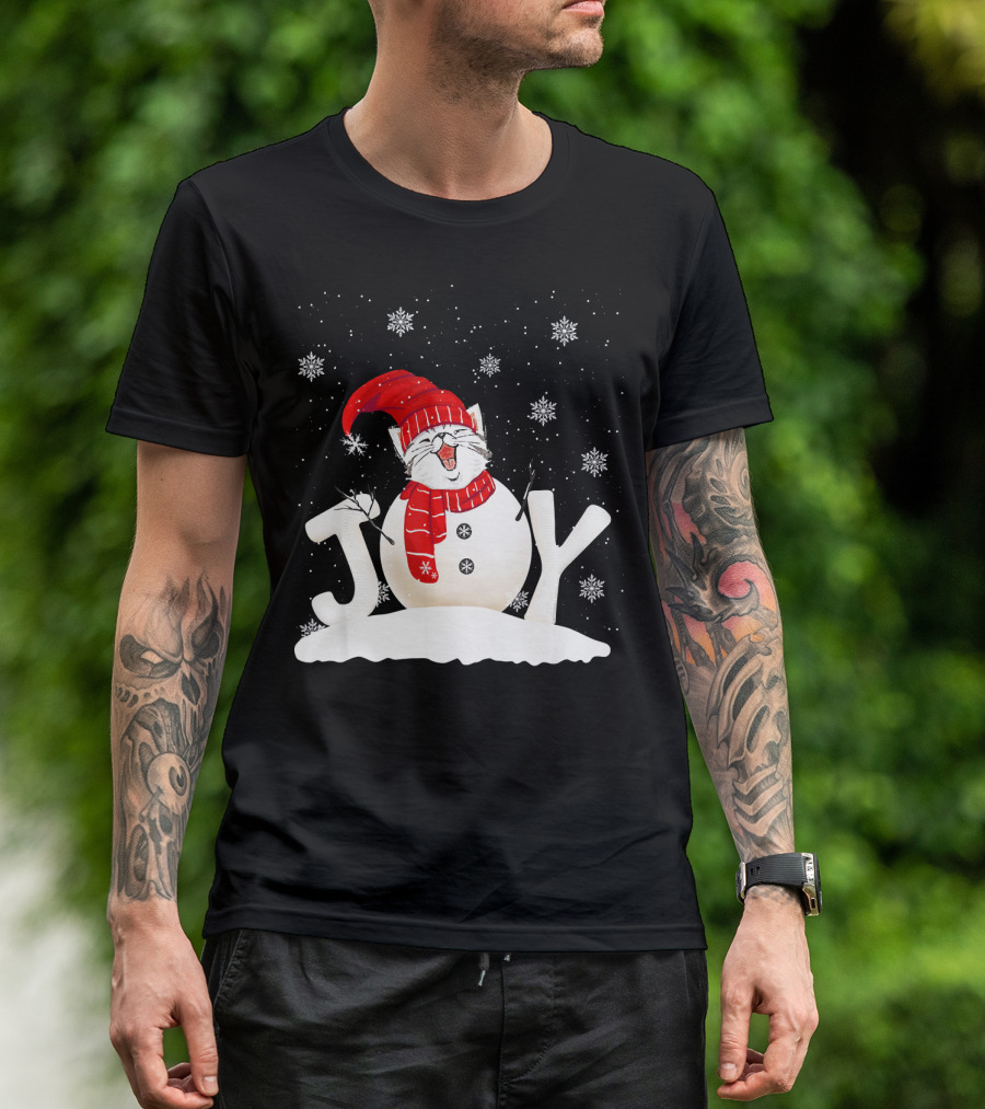 Funny Cat Kitten Christmas Joy Xmas Snowman T-Shirt