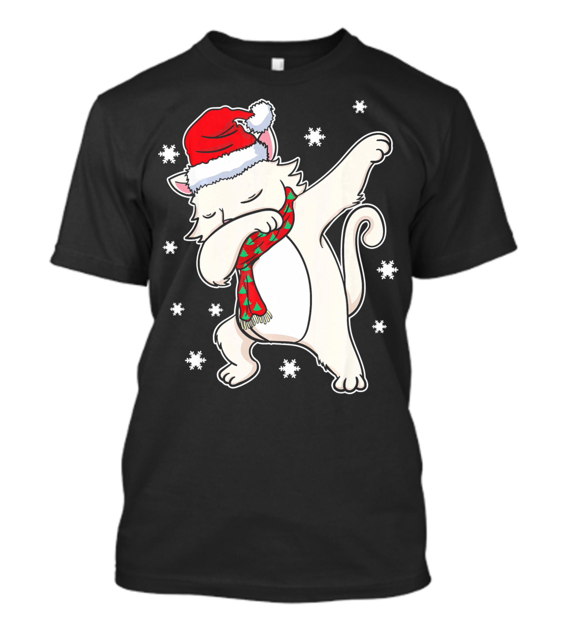Dabbing Dab White Cat Kittens Christmas Santa Hat Scarf T-Shirt