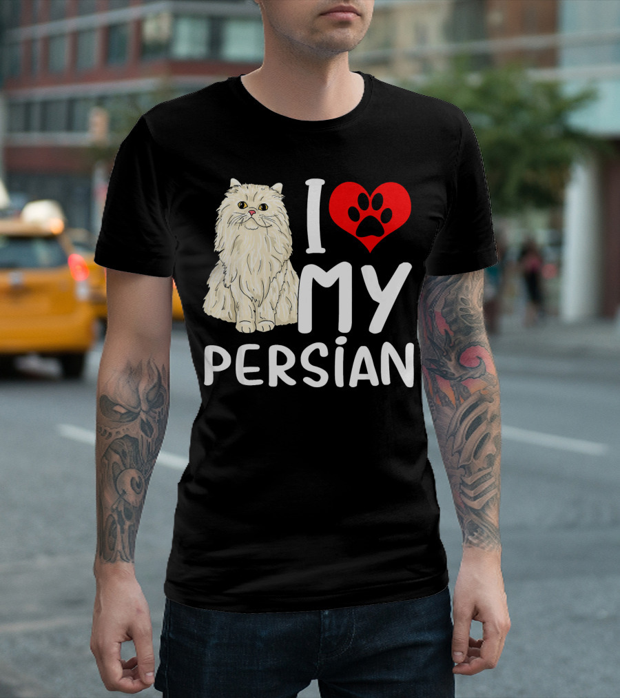 I Heart My Persian Cat With Paw Print Love T-Shirt