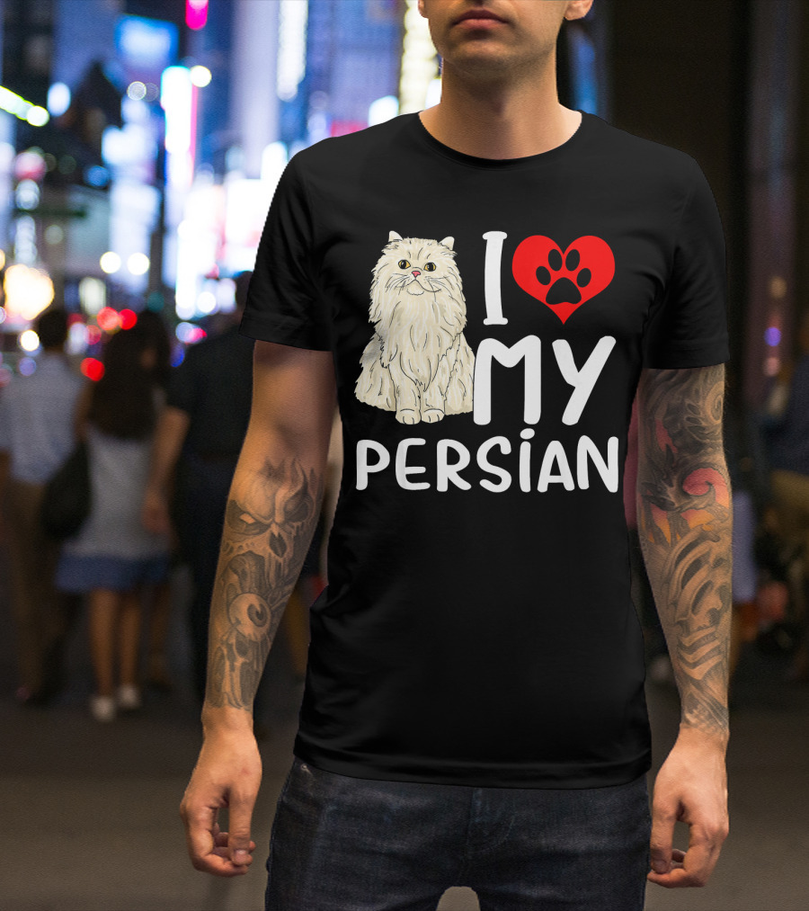 I Heart My Persian Cat With Paw Print Love T-Shirt