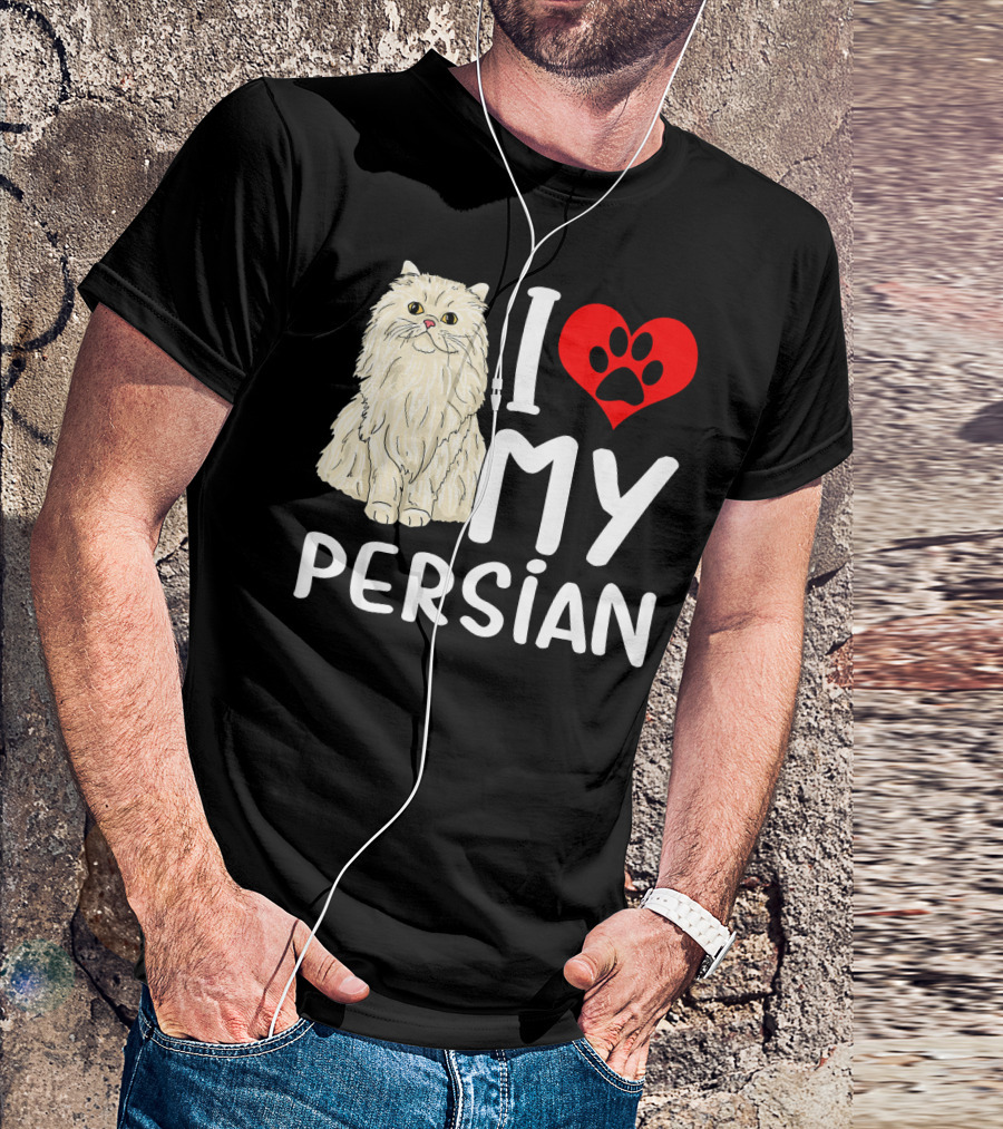 I Heart My Persian Cat With Paw Print Love T-Shirt