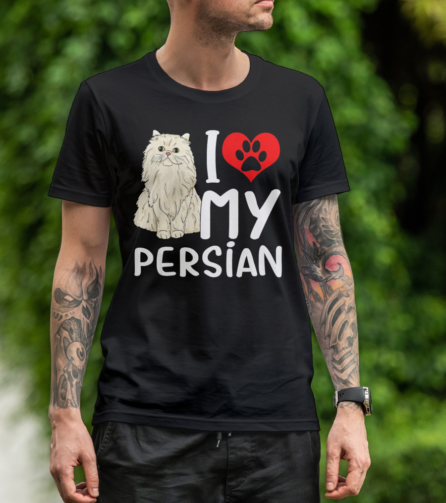 I Heart My Persian Cat With Paw Print Love T-Shirt