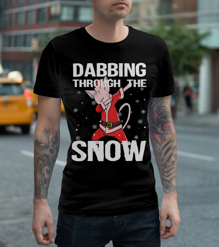 Dabbing Through The Snow Sphynx Cat Santa Claus T-Shirt