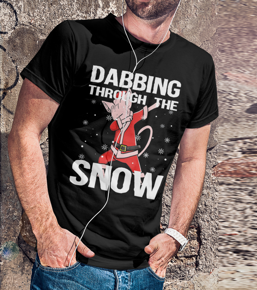 Dabbing Through The Snow Sphynx Cat Santa Claus T-Shirt