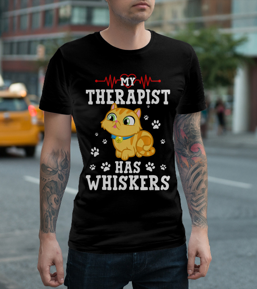 MY THERAPIST HAS WHISKERS KITTEN PAW PRINTS T-Shirt