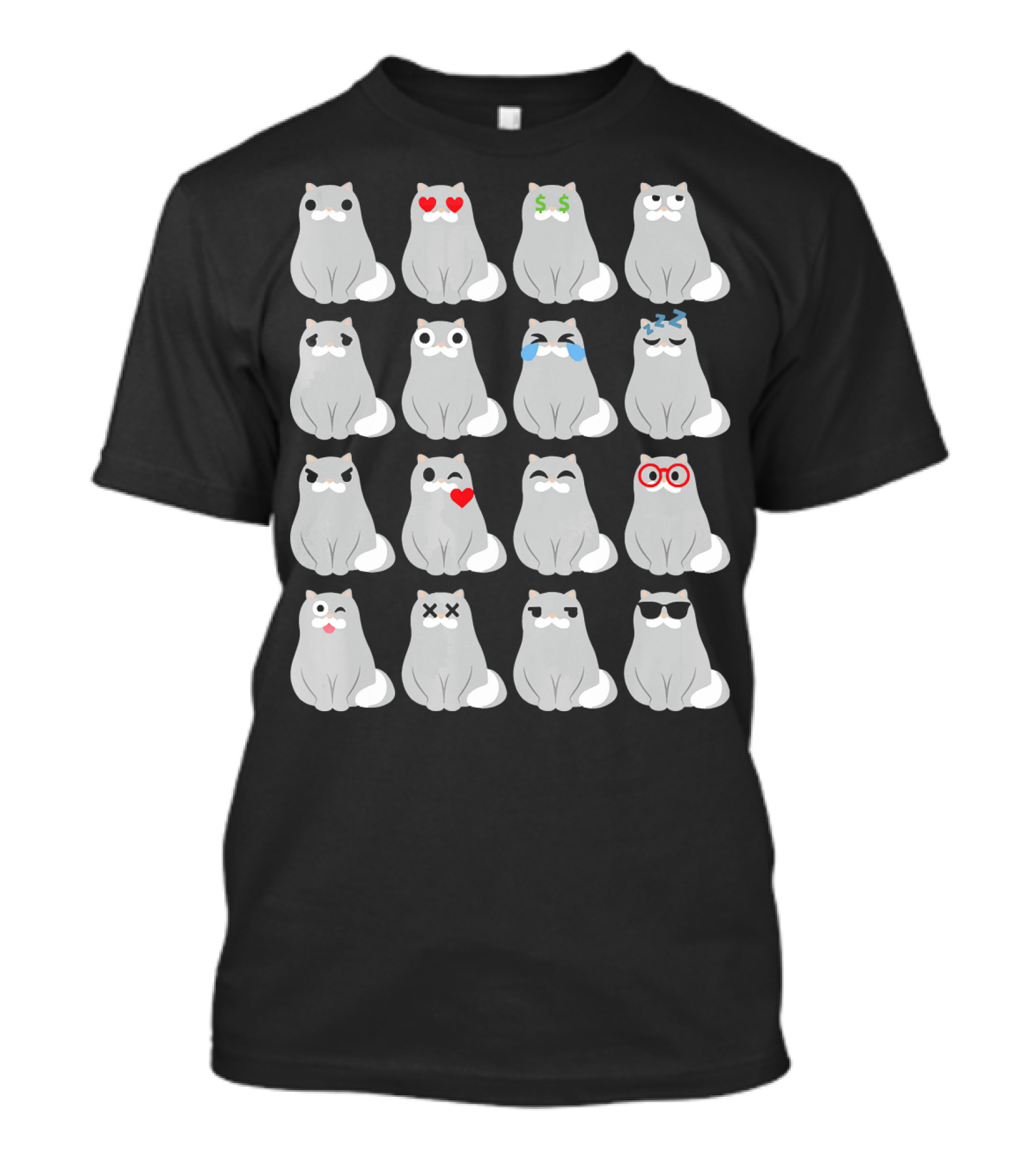 Persian Cat Emotions Variety With Glasses Hearts And Cute Expressions T-Shirt