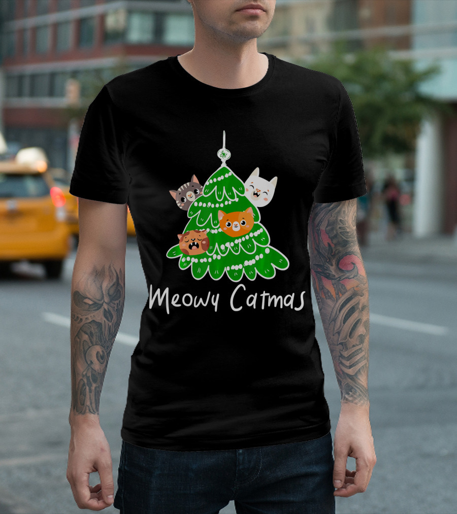 Meowy Catmas Cute Cats Kitten Christmas Tree T-Shirt