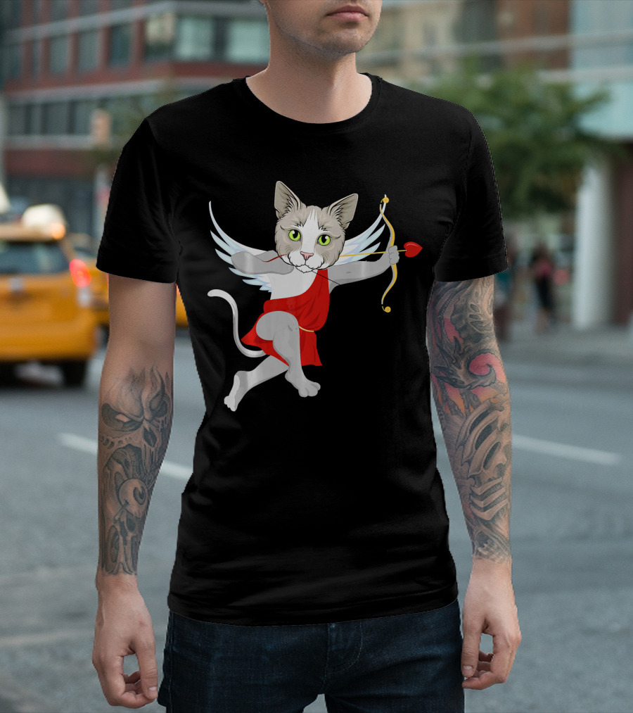 Cupid Kitten Cat Valentine Archery Heart Bow and Arrow T-Shirt