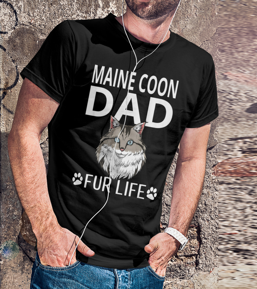 Maine Coon Dad Fur Life Cat Pun Fathers With Paw Prints T-Shirt