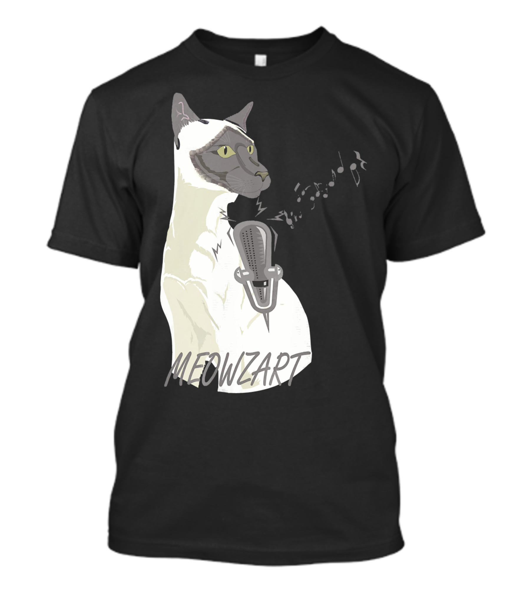 Meowzart Singing Siamese Cat With Microphone And Musical Notes T-Shirt