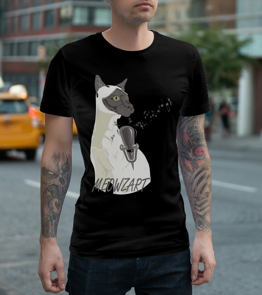 Meowzart Singing Siamese Cat With Microphone And Musical Notes T-Shirt