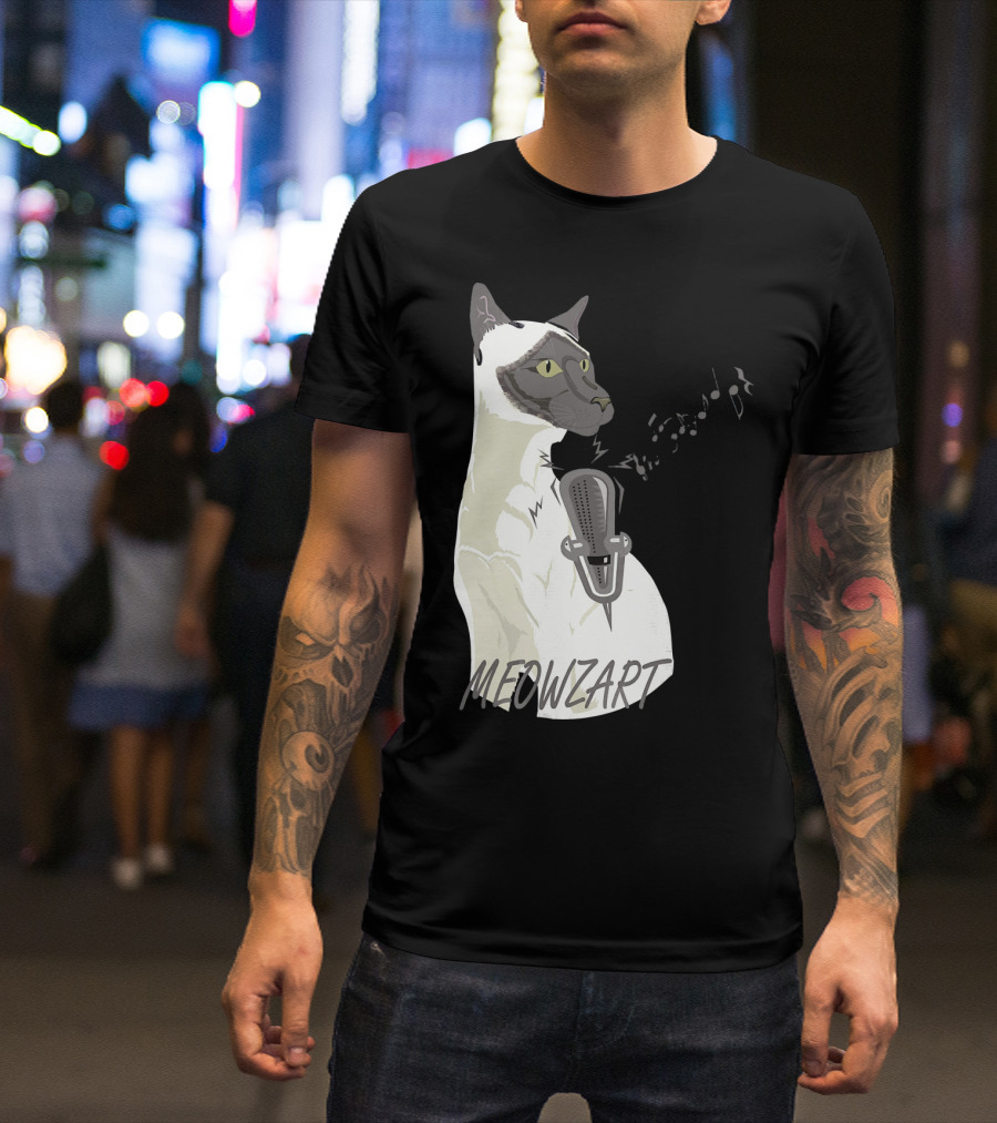Meowzart Singing Siamese Cat With Microphone And Musical Notes T-Shirt