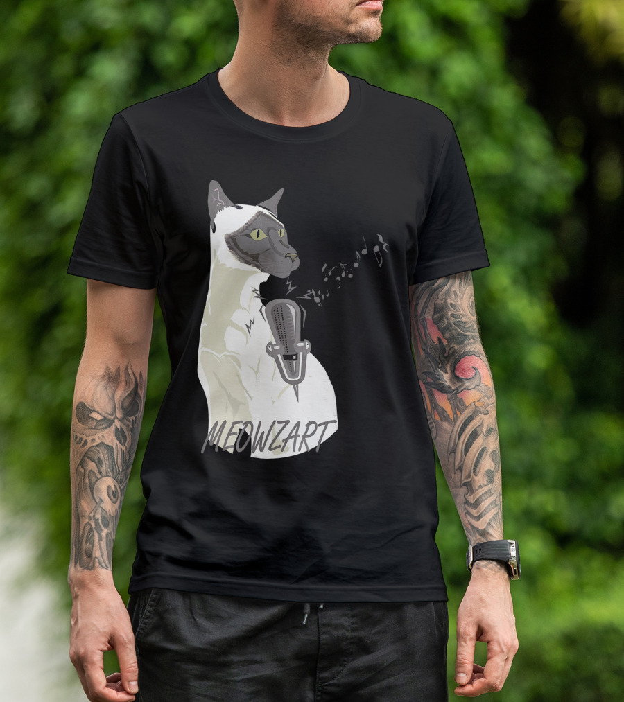 Meowzart Singing Siamese Cat With Microphone And Musical Notes T-Shirt