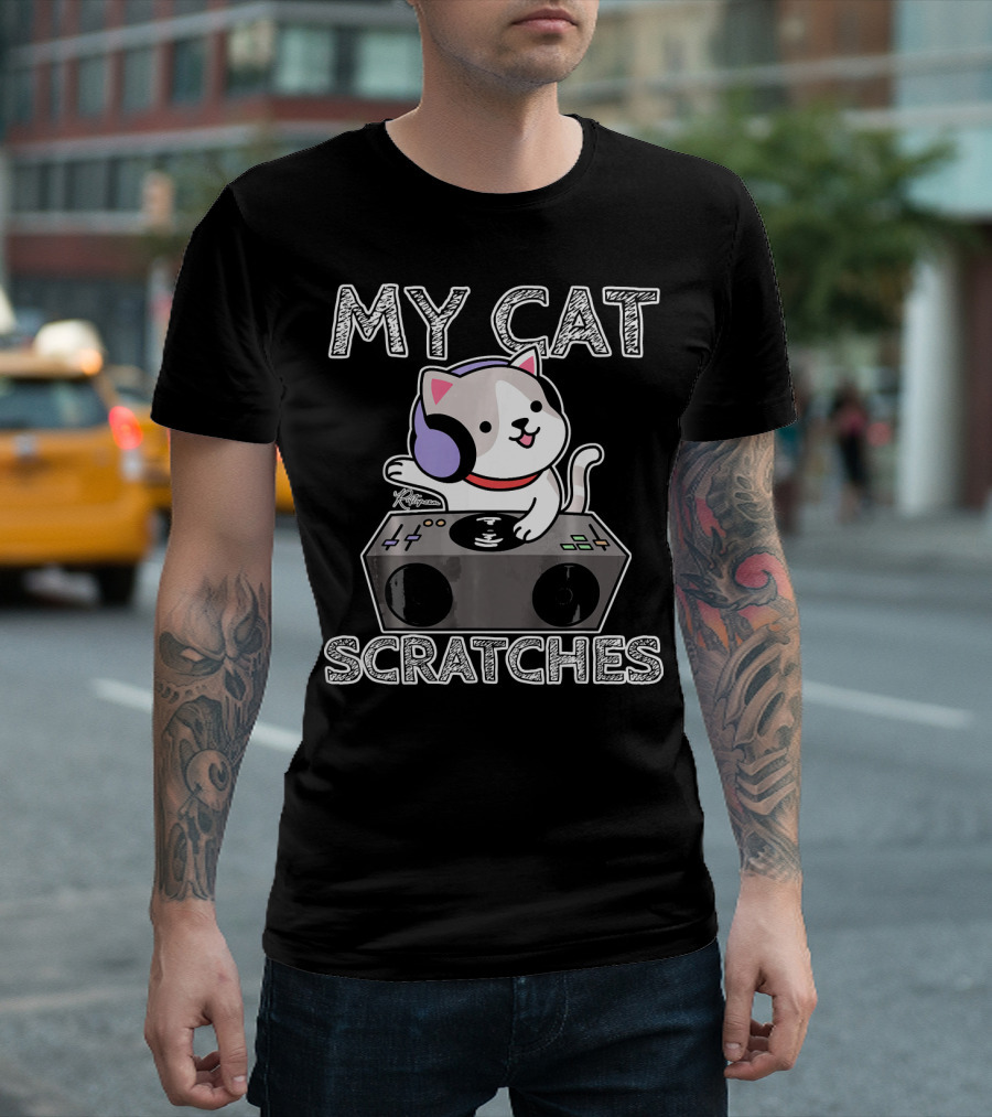 My Cat Scratches DJ Kitten with Headphones at Turntable T-Shirt