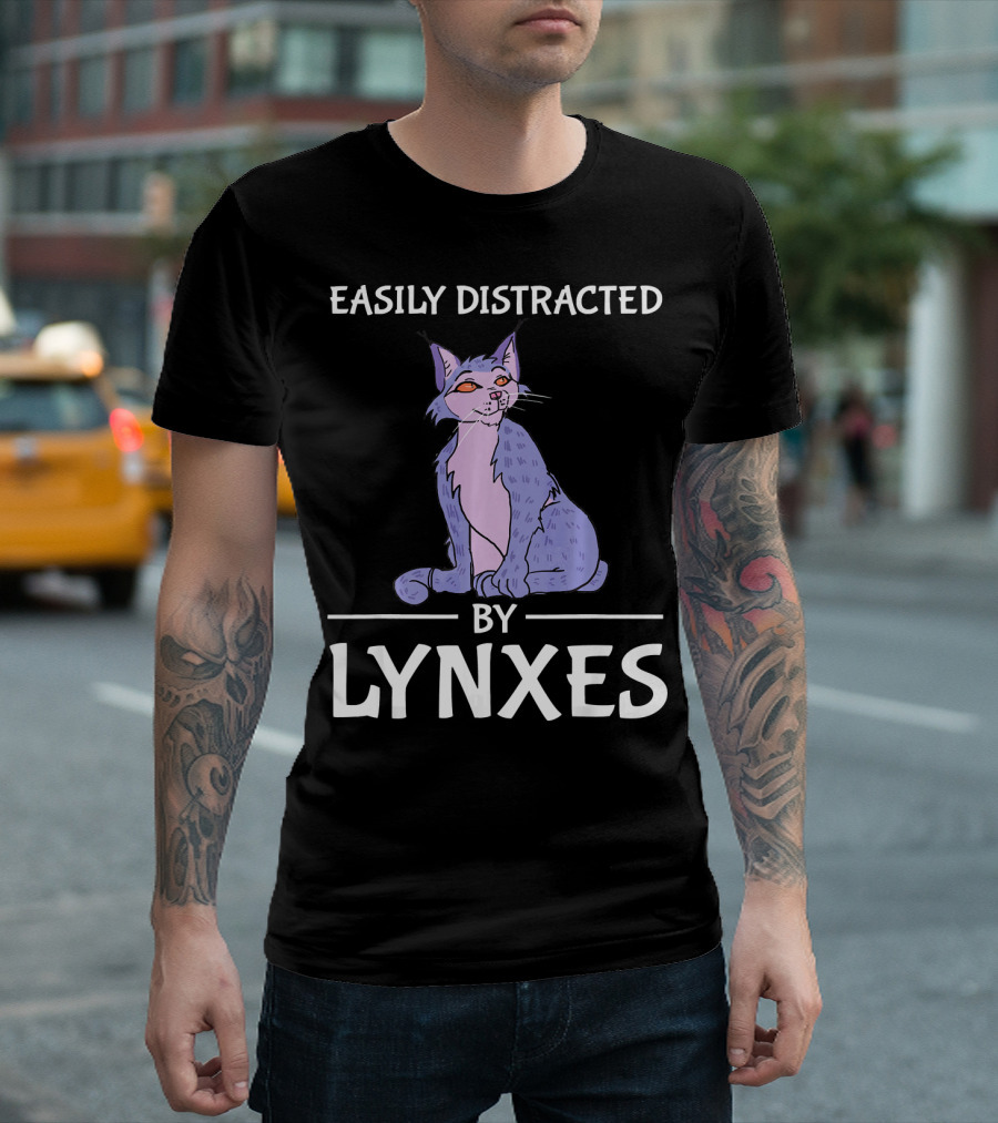 Easily Distracted By Lynxes Cute Cartoon Lynx T-Shirt