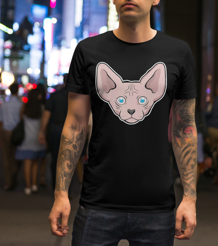Sphynx Kitten Face With Blue Eyes T-Shirt