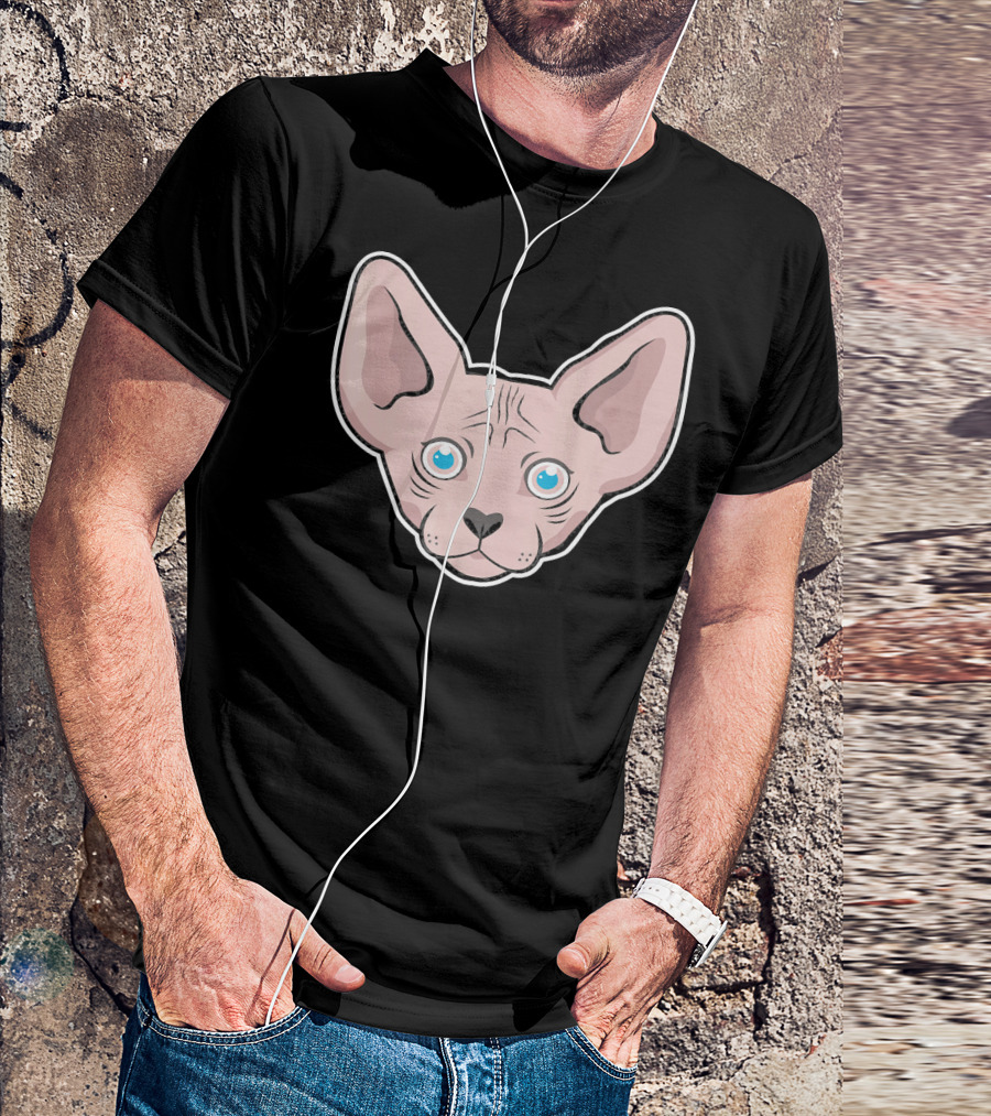 Sphynx Kitten Face With Blue Eyes T-Shirt