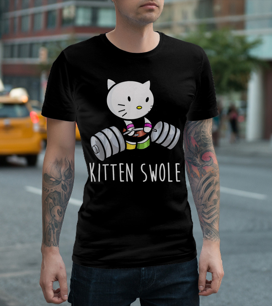 Kitten Swole Lifting Heavy Weights Powerlifting Cat T-Shirt