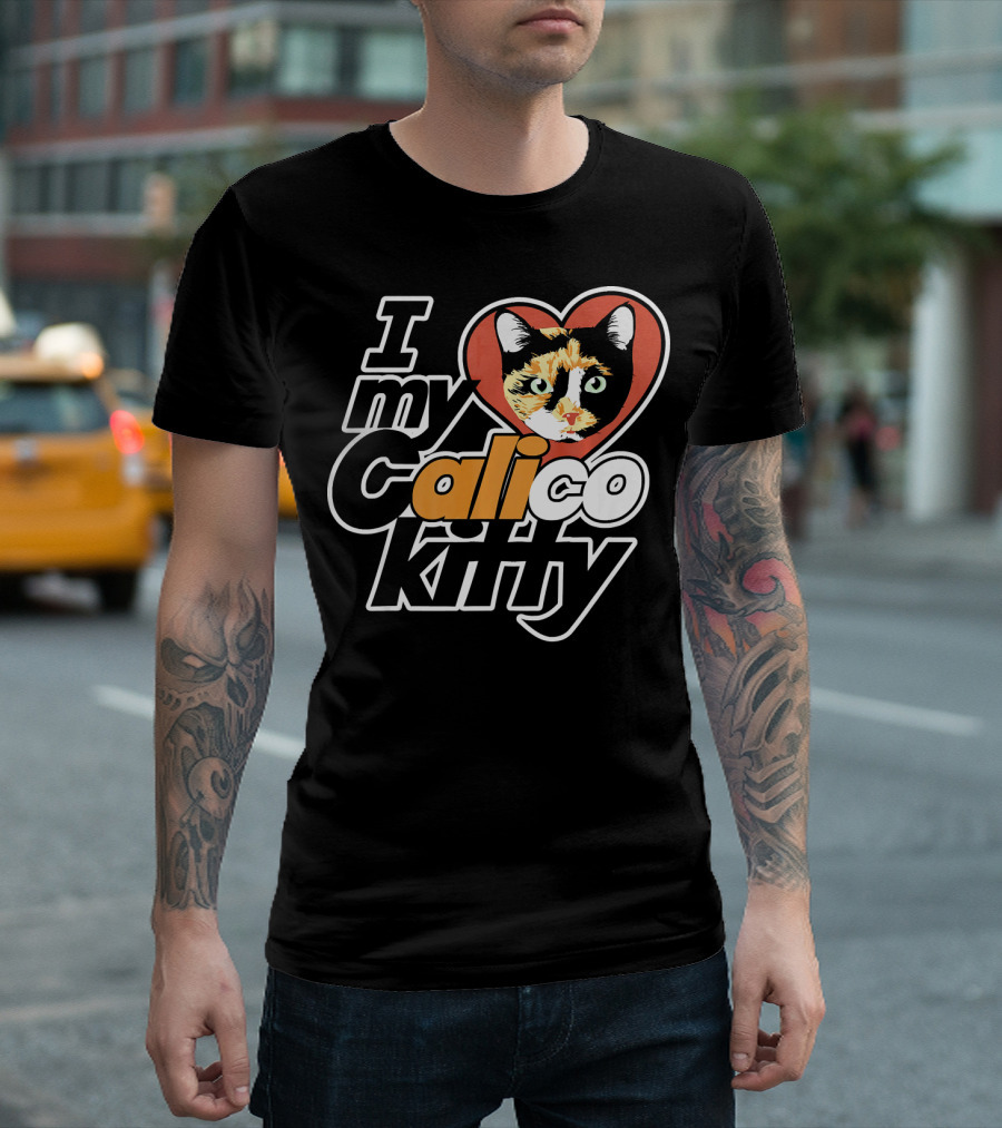 I Love My Calico Kitty Cat Heart Face T-Shirt