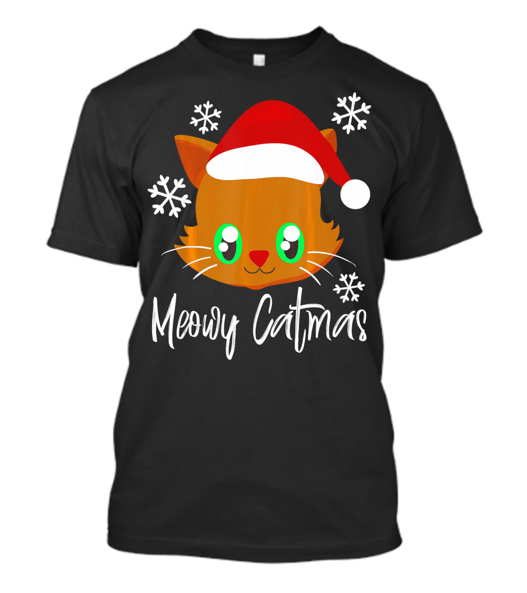 Meowy Catmas Cute Santa Hat Kitten Kawaii Cat Face T-Shirt