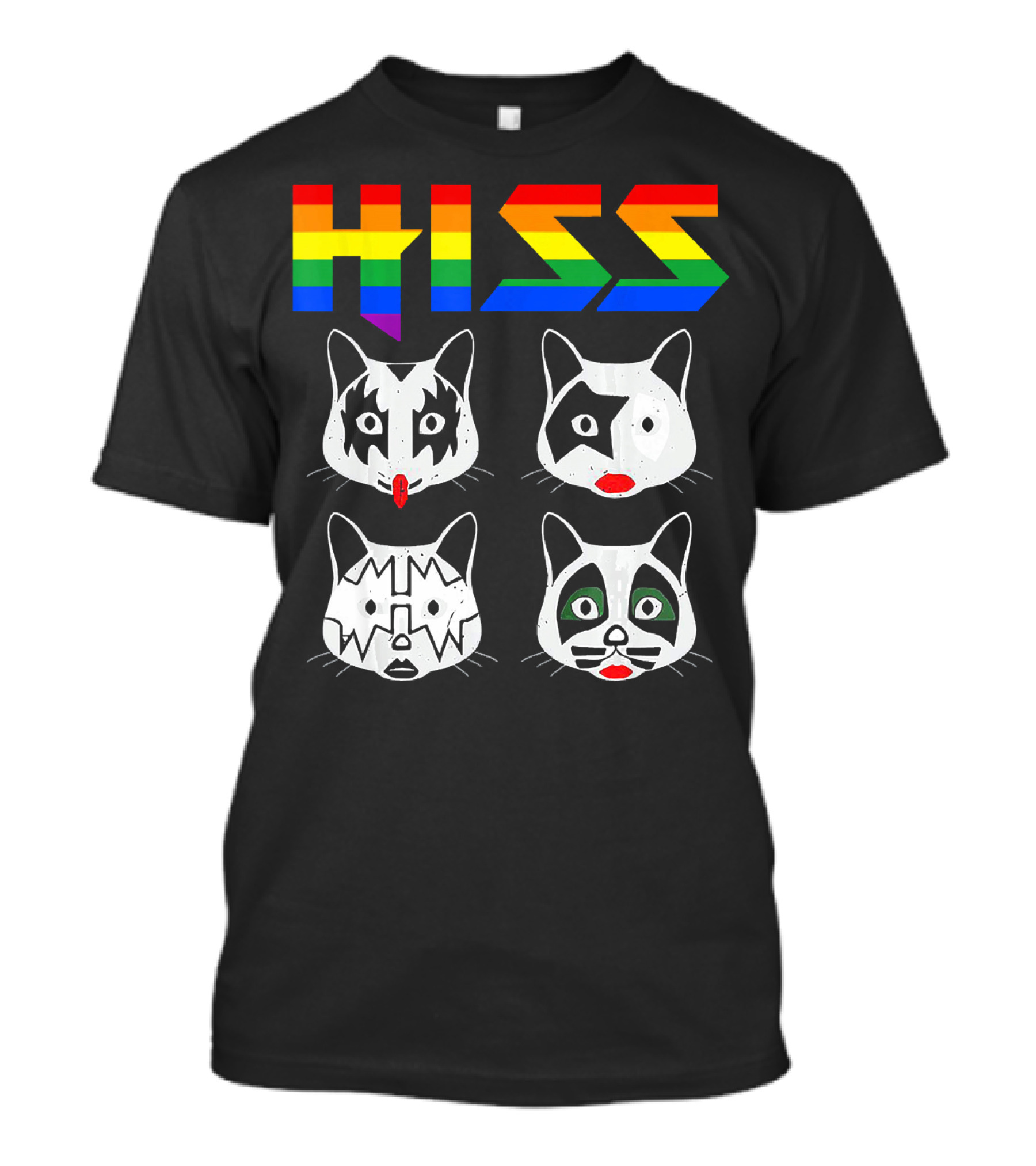 HISS Funny Cute Cat Rainbow Kitten Cats Rock Band T-Shirt
