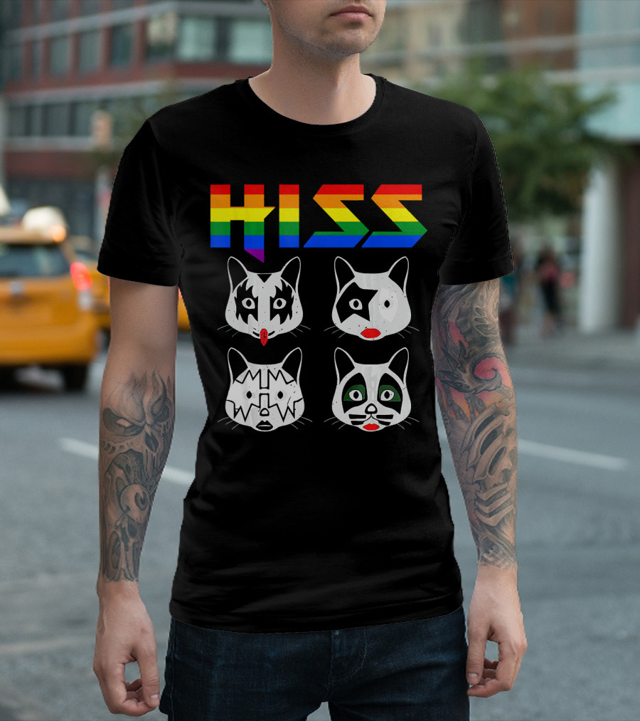 HISS Funny Cute Cat Rainbow Kitten Cats Rock Band T-Shirt