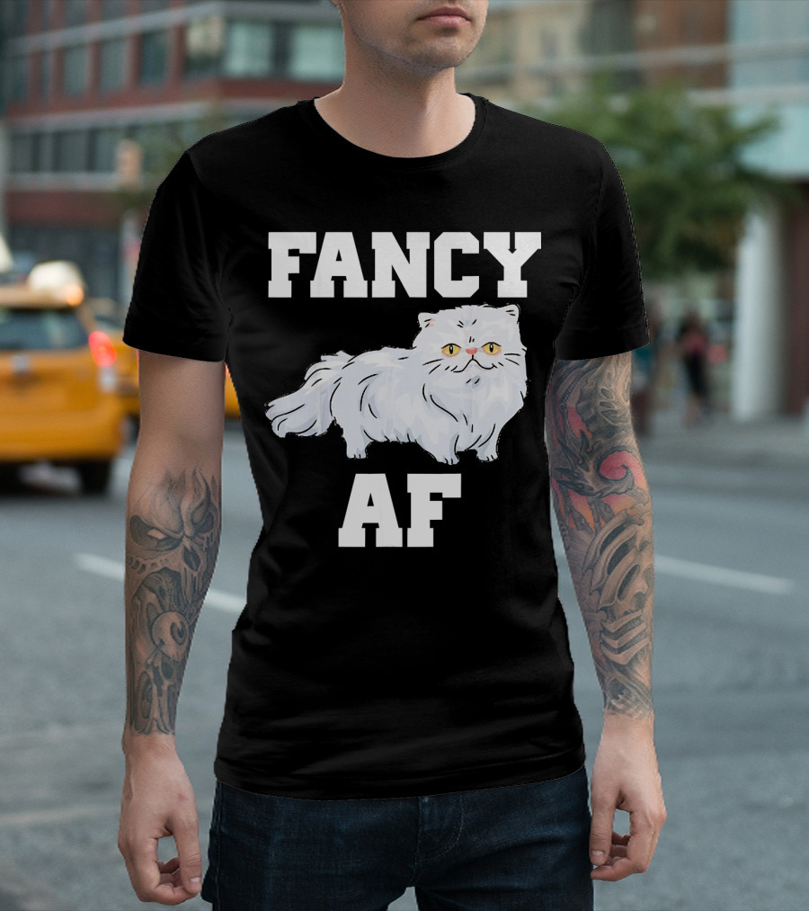 FANCY AF White Persian Cat Funny T-Shirt