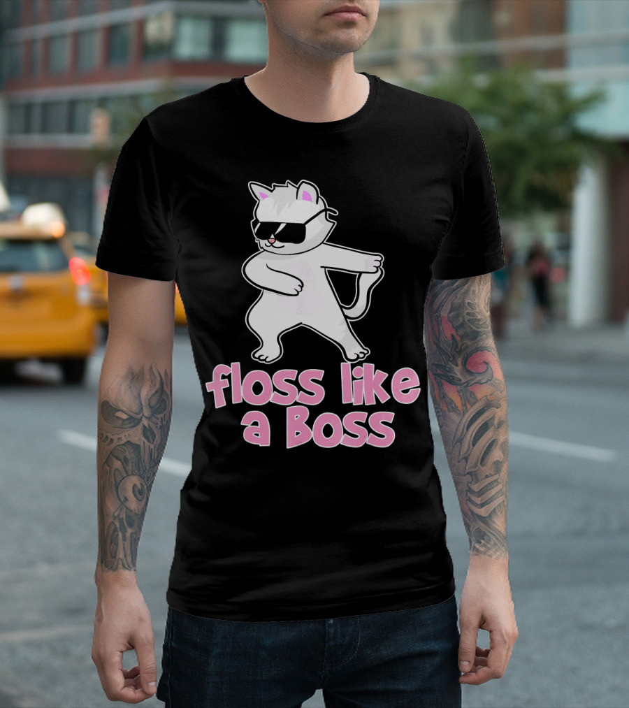 Fluffy White Persian Cat Floss Like a Boss with Sunglasses T-Shirt