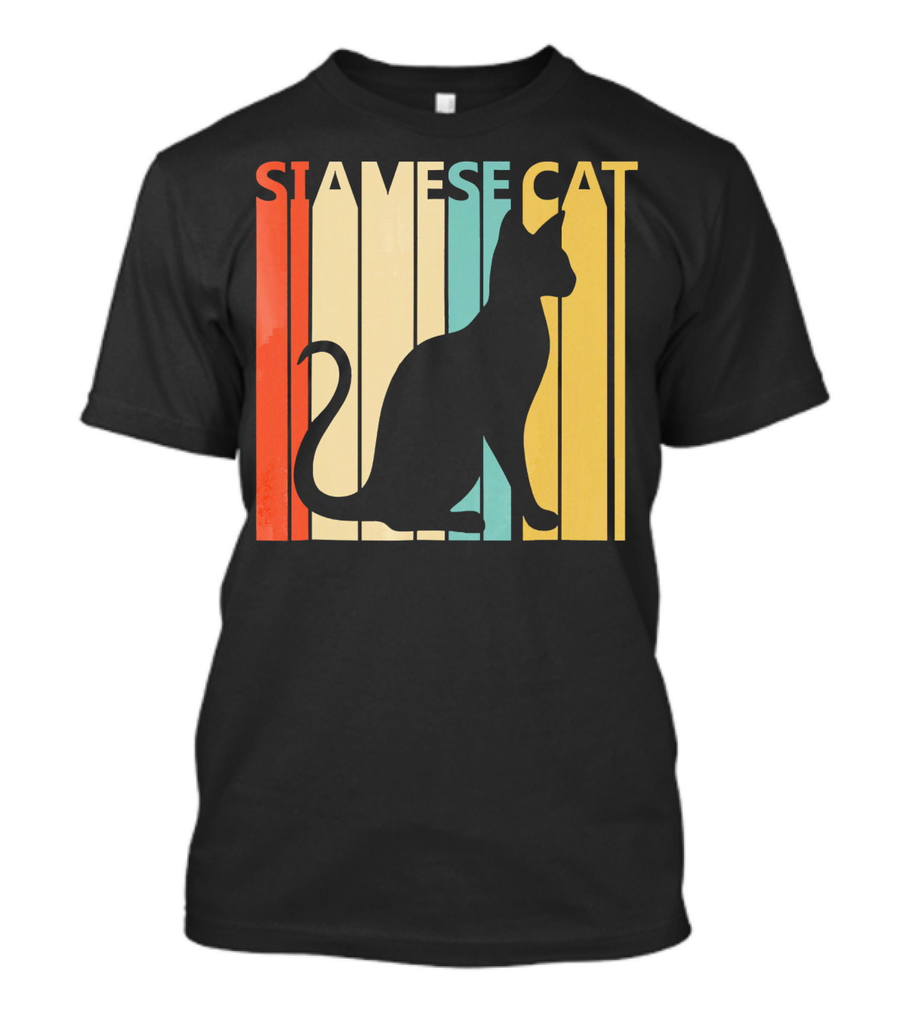 Siamese Cat Silhouette Vintage Style Retro Stripes T-Shirt