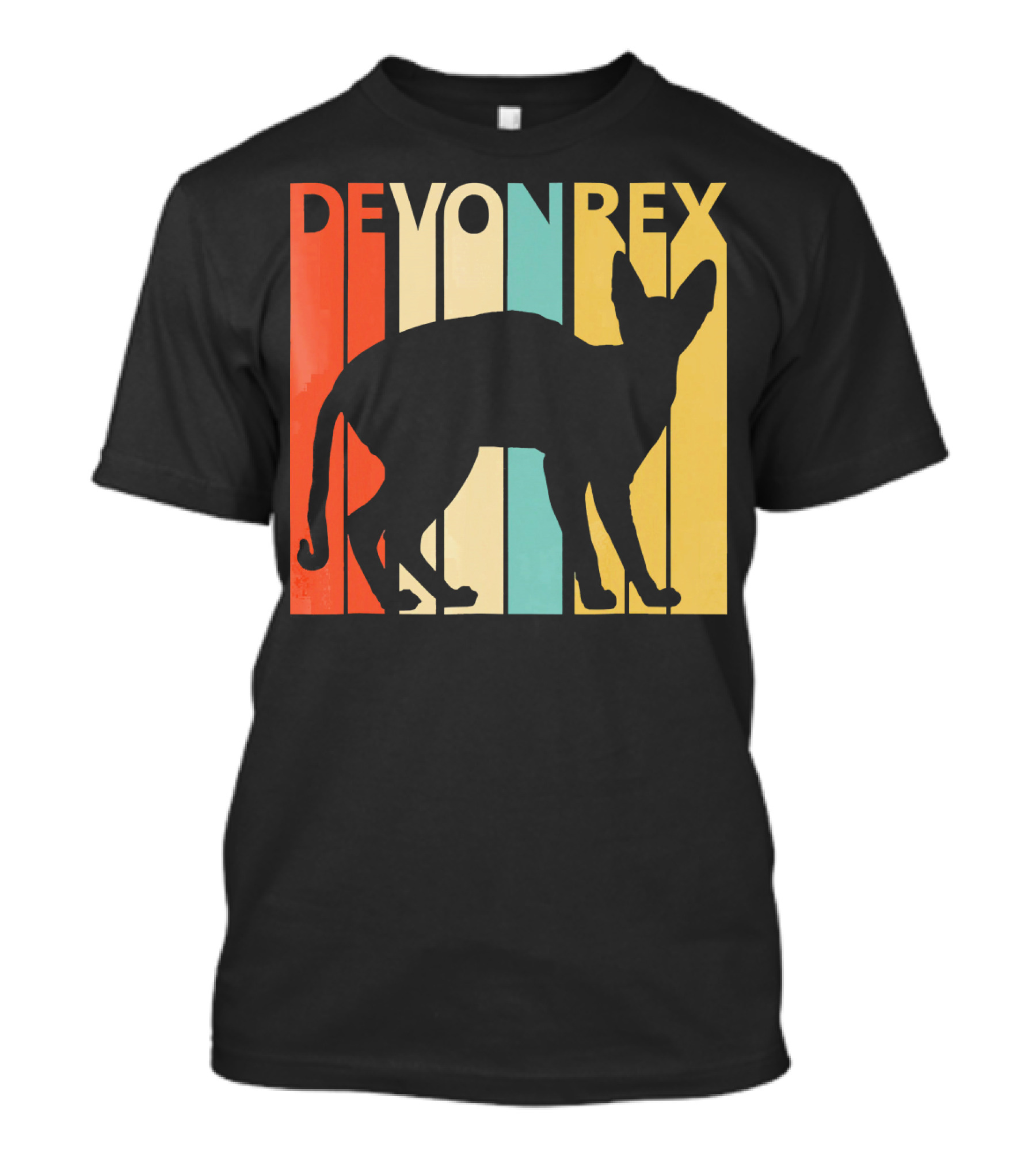 Vintage Devon Rex Cat Silhouette Retro Stripes T-Shirt