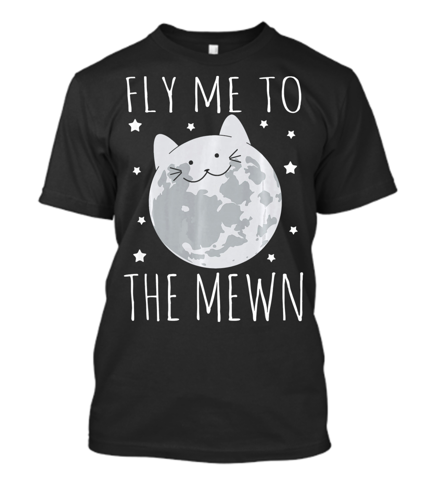 Fly Me To The Mewn Cute Moon Cat Kitten Stars T-Shirt