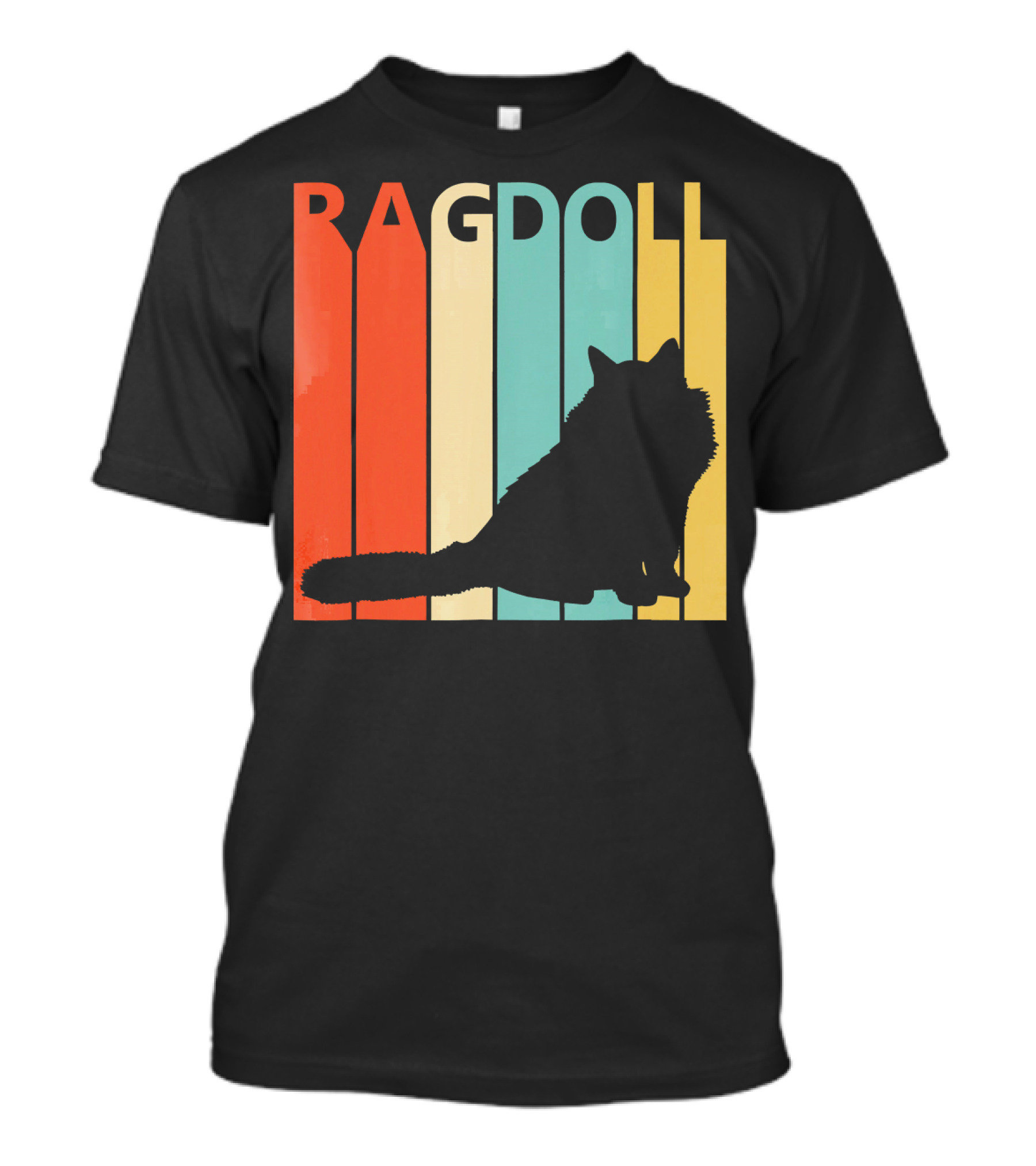 Ragdoll Cat Silhouette Vintage Style Stripes T-Shirt