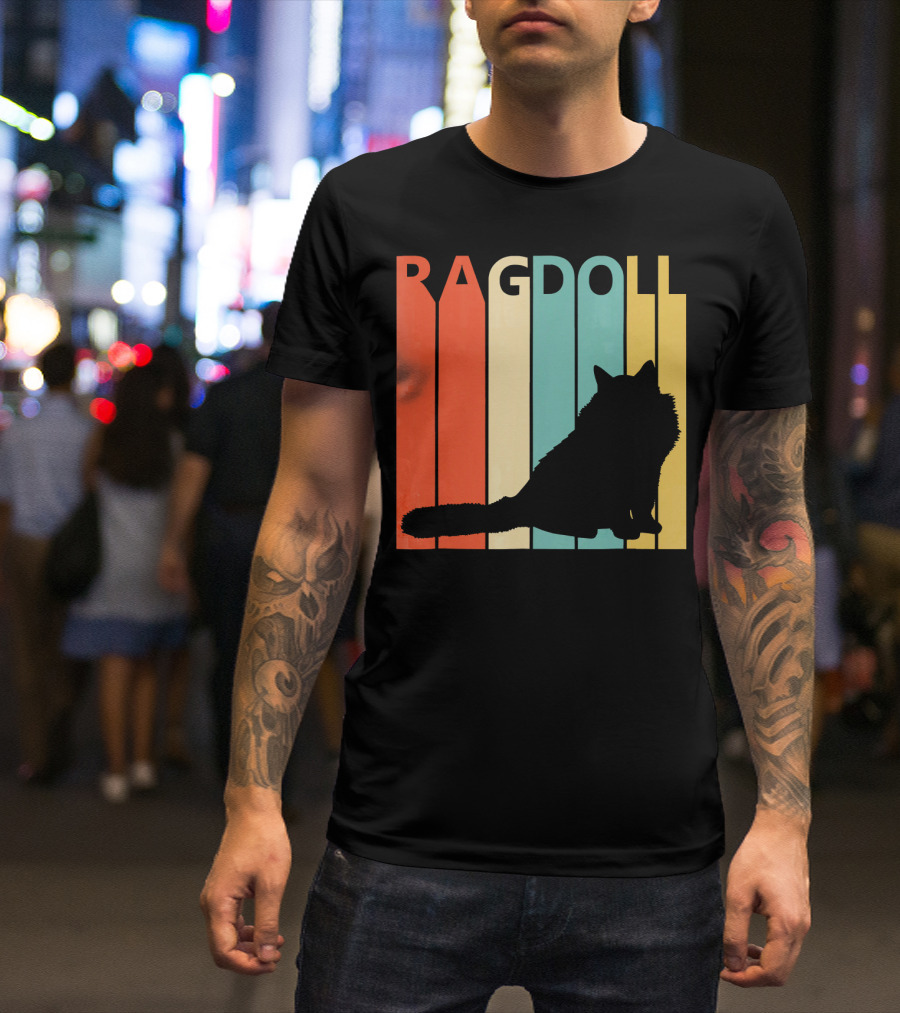 Ragdoll Cat Silhouette Vintage Style Stripes T-Shirt