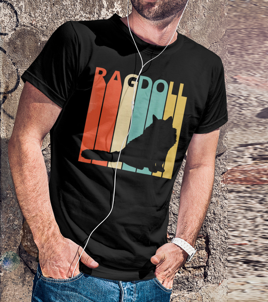 Ragdoll Cat Silhouette Vintage Style Stripes T-Shirt