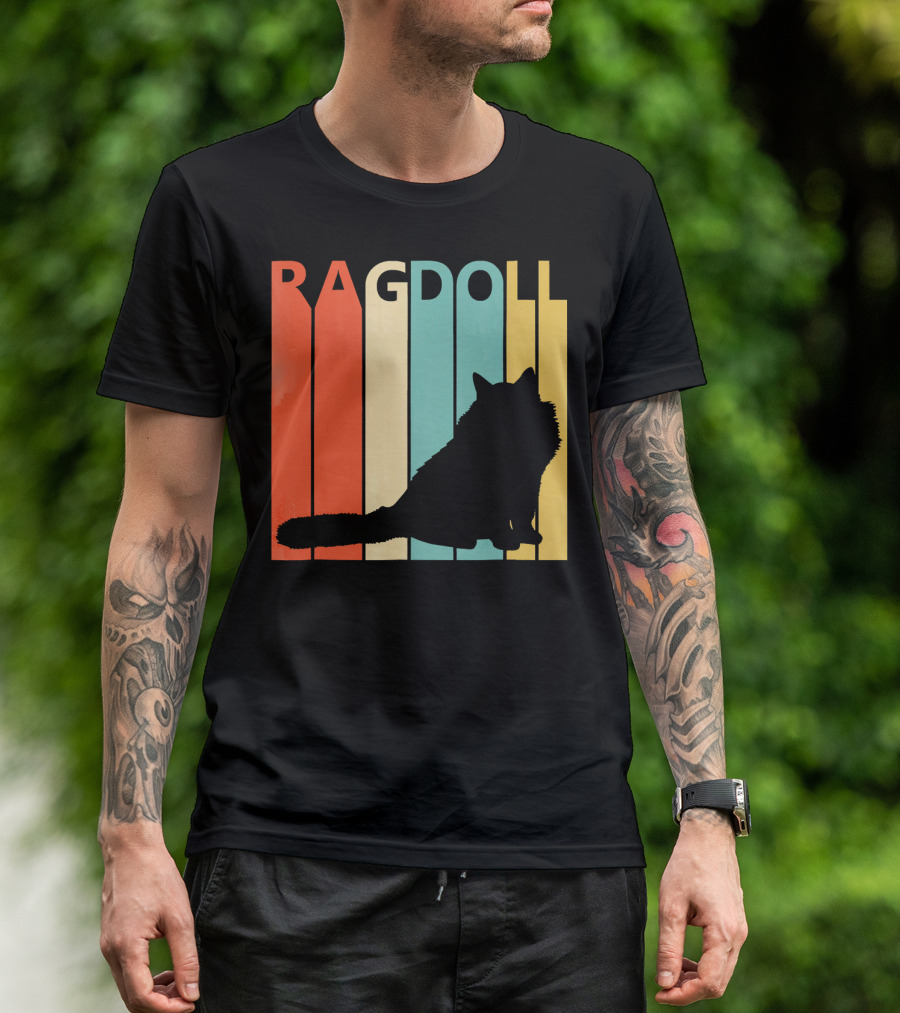 Ragdoll Cat Silhouette Vintage Style Stripes T-Shirt