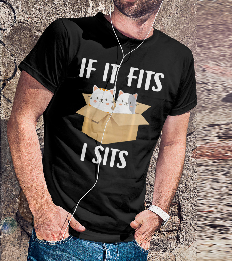 If It Fits I Sits Funny Kitten Cat In Box T-Shirt