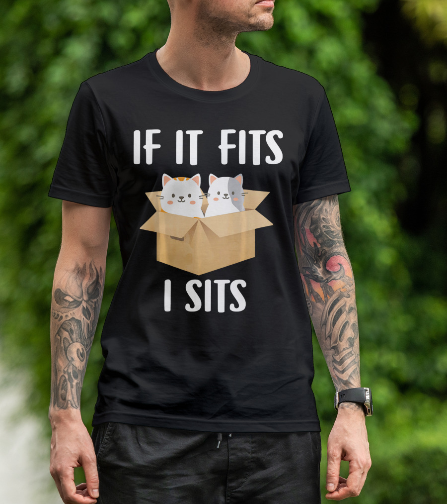 If It Fits I Sits Funny Kitten Cat In Box T-Shirt