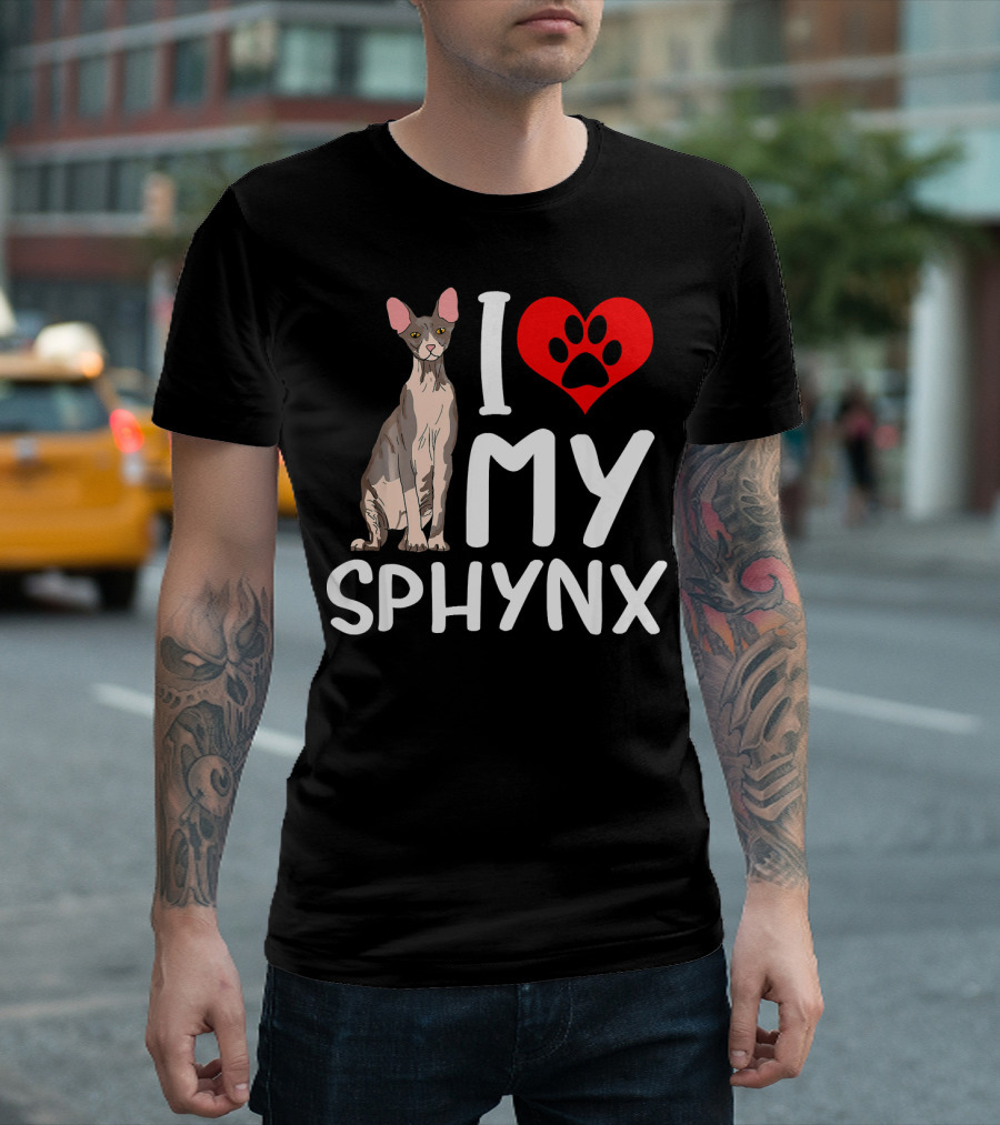 I Heart My Sphynx Cat with Pawprint Love T-Shirt