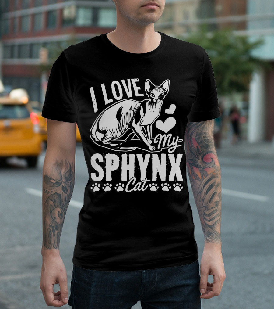 I Love My Sphynx Cat Sphynx Cat Paw Prints Hearts T-Shirt