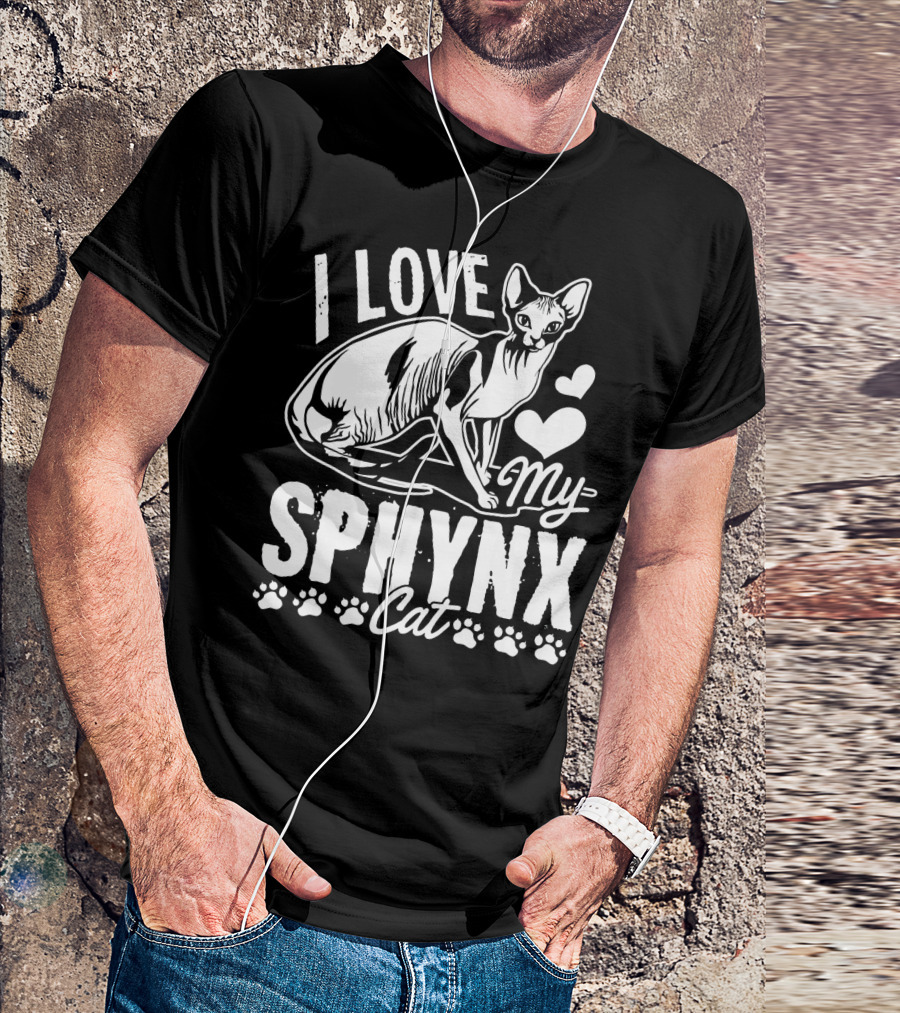 I Love My Sphynx Cat Sphynx Cat Paw Prints Hearts T-Shirt