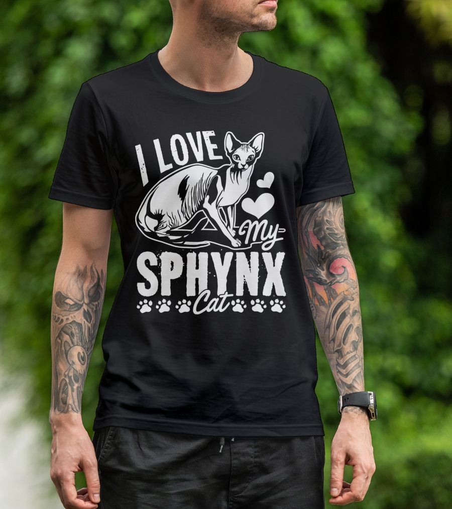 I Love My Sphynx Cat Sphynx Cat Paw Prints Hearts T-Shirt
