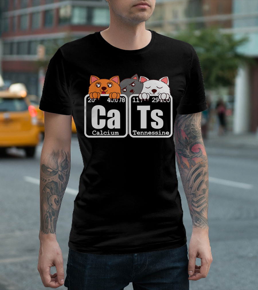 Cats Kittie Claws Pet Furry Animals Periodic Table Elements Calcium Tennessine T-Shirt
