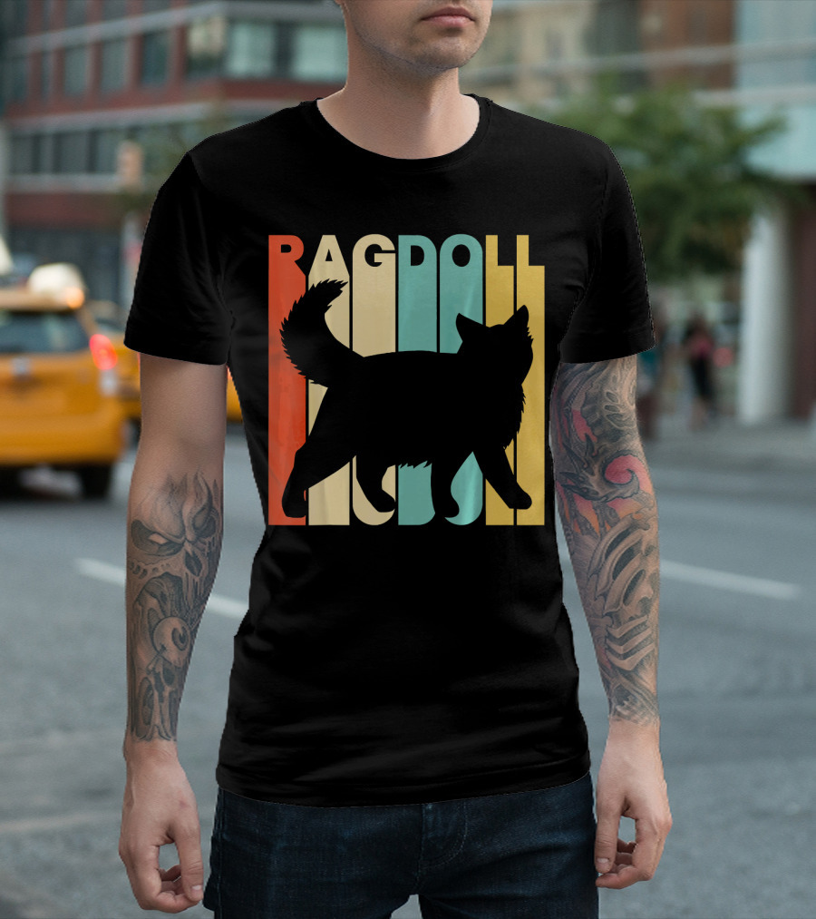 Ragdoll Retro Silhouette on Vintage Colored Stripes T-Shirt